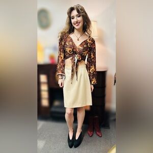 Valentino Miss V Italian Luxury Crème Wool Blend Skirt Vintage Wardrobe Staple